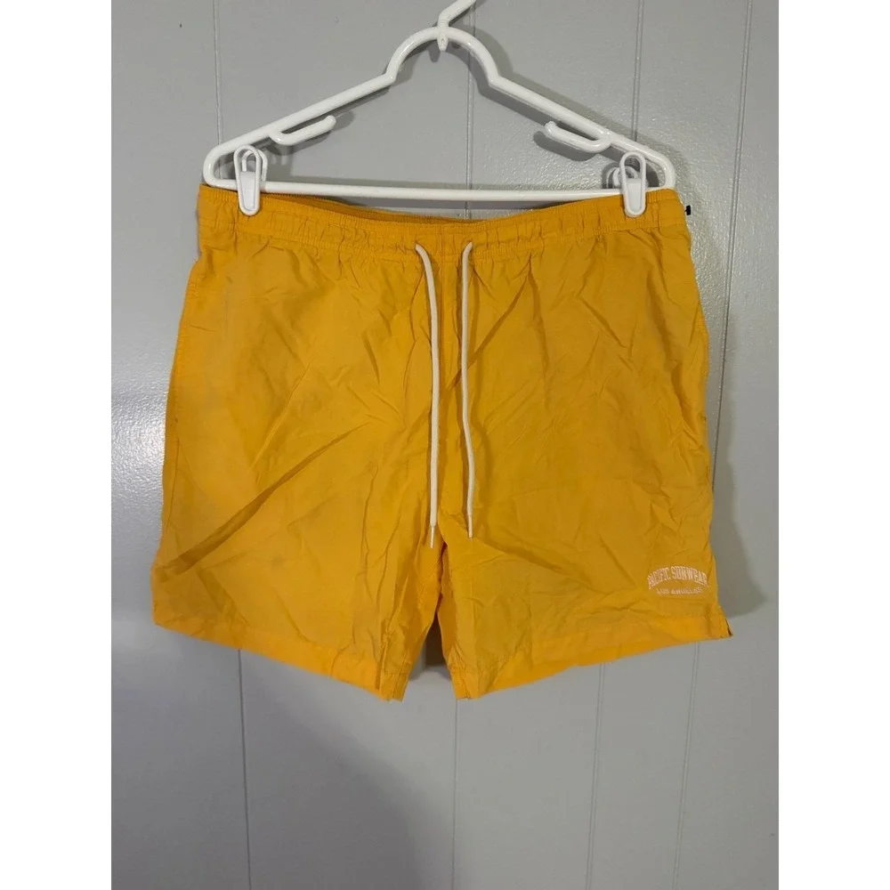 PacSun Swim Trunks Mens Large Los Angeles Graphic Mesh Lined Yellow EUC